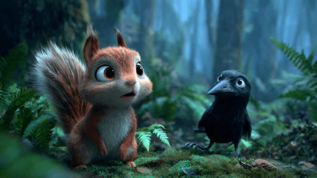 A Naughty Little Squirrel Who Learned a Big Lesson 3 Kittu the little squirrel meeting Koko the crow while searching through the deep forest